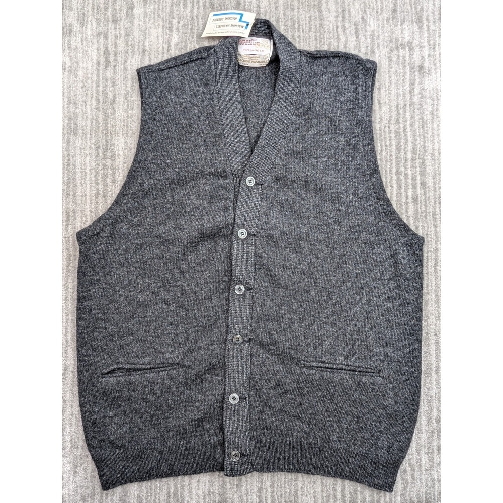 VTG Grand Avenue Cardigan Sweater Vest Mens Medium Wool Blend Gray Academia NWT